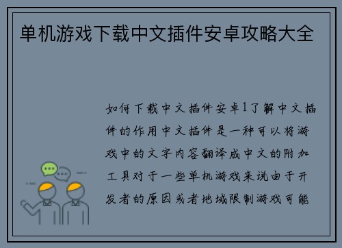 单机游戏下载中文插件安卓攻略大全