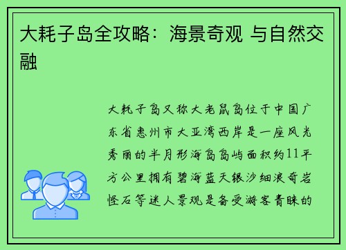 大耗子岛全攻略：海景奇观 与自然交融