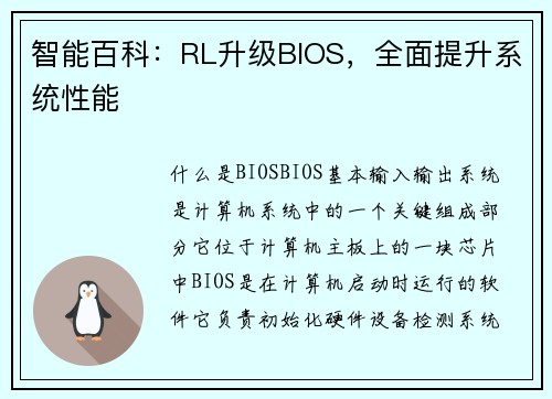 智能百科：RL升级BIOS，全面提升系统性能